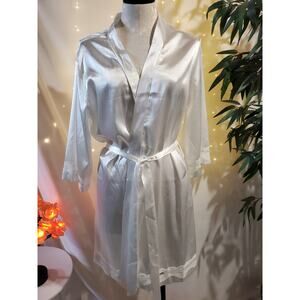 Ekouaer Lace-Trim Kimono Style Short Satin Robe Women's M Sleepwear 3/4 Sleeve